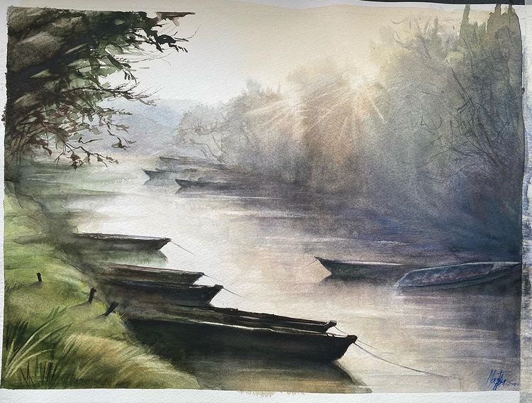 I will draw landscape scenery drawing with watercolor illustration hand  drawing - FiverrBox